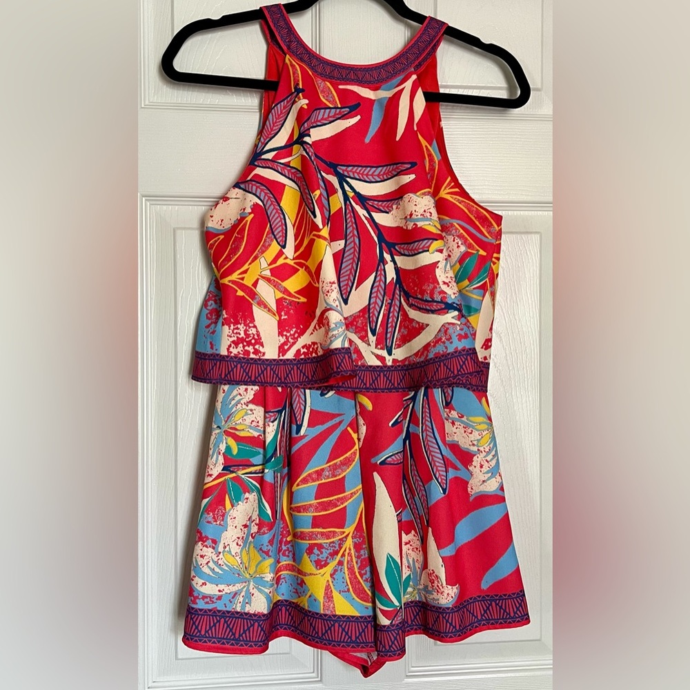 Flying Tomato Colorful Red Tropical Patterned Romper Halter Tie Small Like New